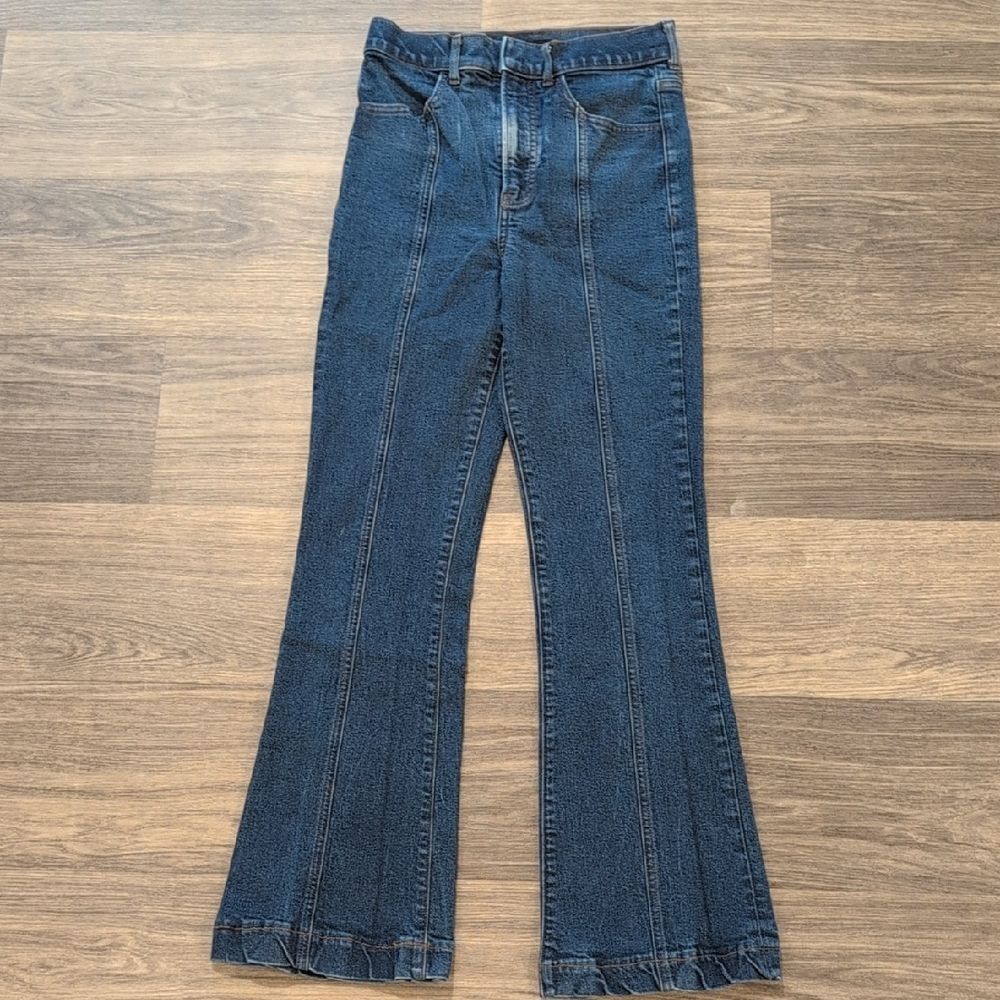 Express Dark Blue Flare High Rise Jeans